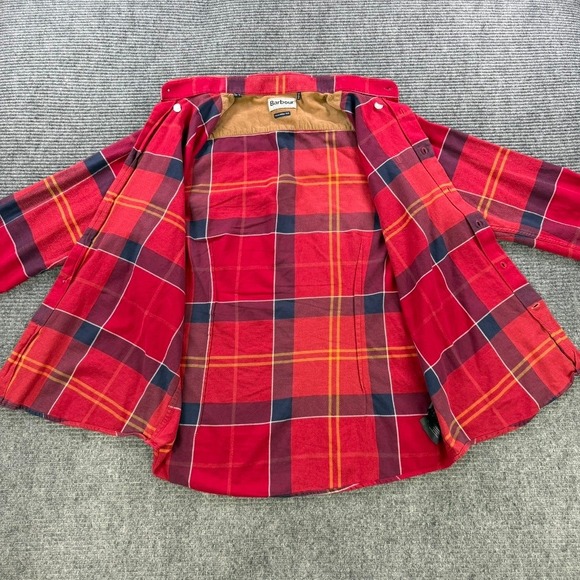 Barbour John Tailored Fit Plaid Button Down Flannel Shirt Men Large Red Navy - Picture 4 of 16